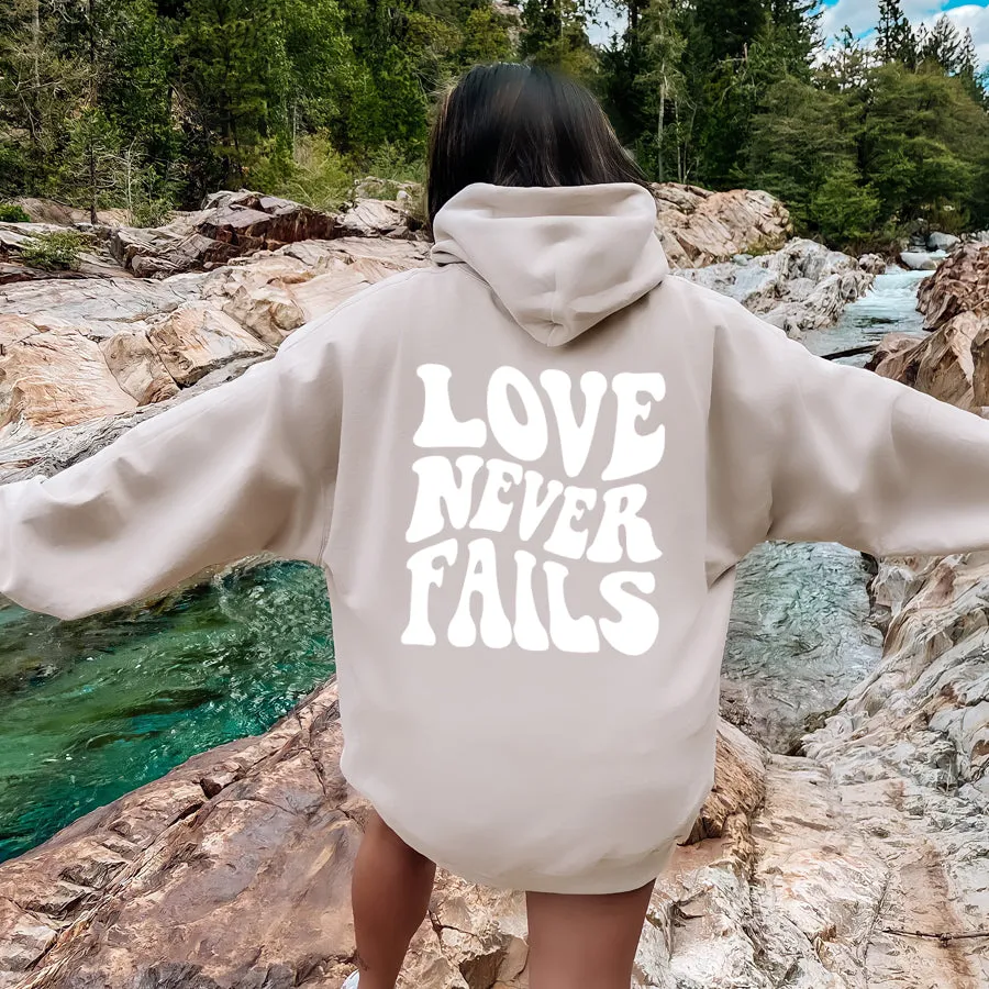 Love Never Fails Back Logo Hoodie postpartum clothes sale