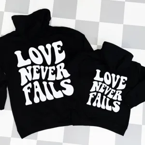 Love Never Fails Back Logo Mum & Kid Hoodies Black breastfeeding tops cheap
