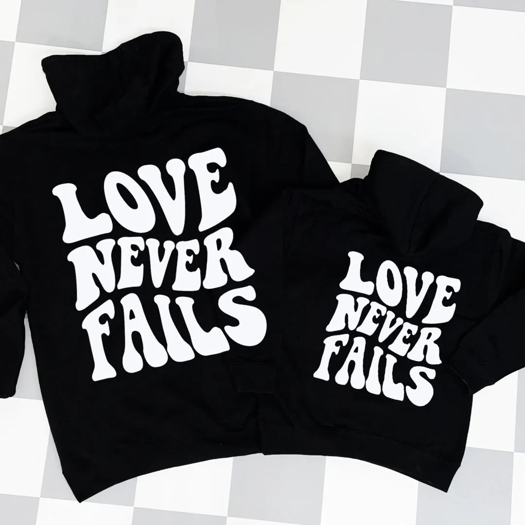 Love Never Fails Back Logo Mum & Kid Hoodies Black breastfeeding tops cheap