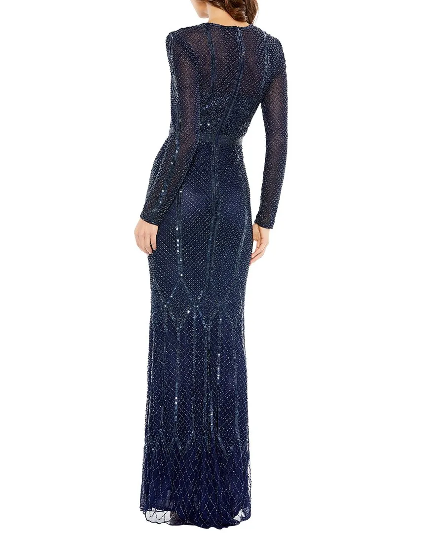 Mac Duggal Embellished Illusion High-Neck Gown