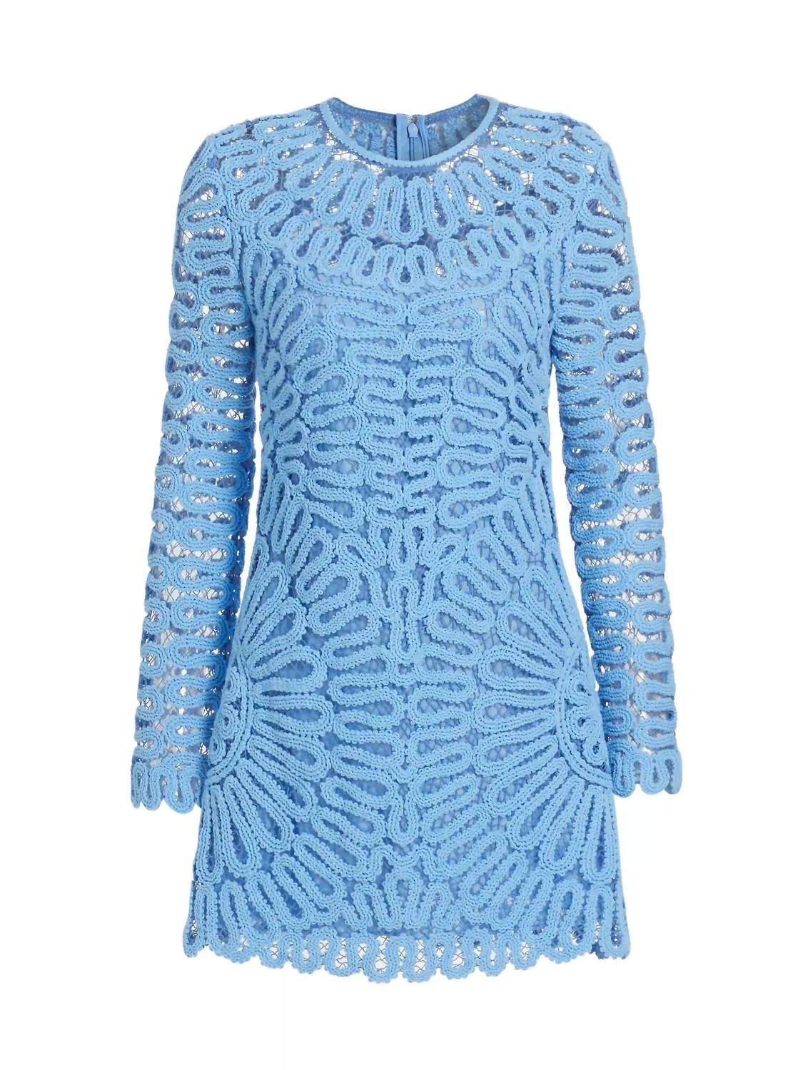 Macrame Long Sleeve Mini Dress In Pacific Blue