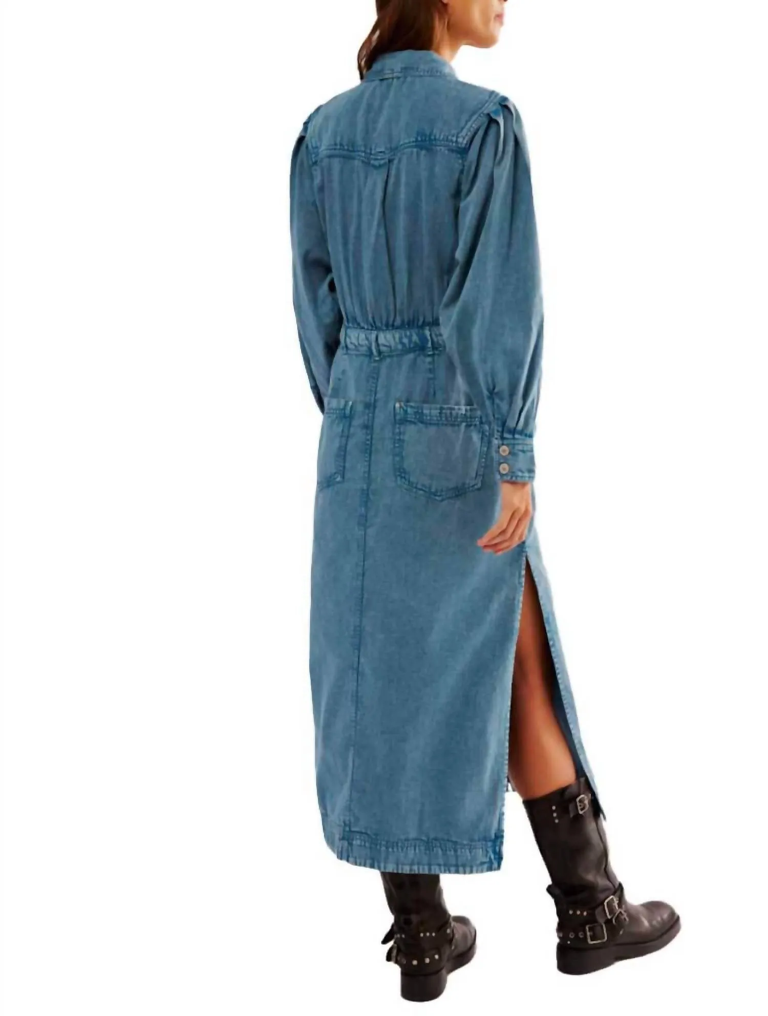 Mad Love Denim Midi Dress In Skyfall