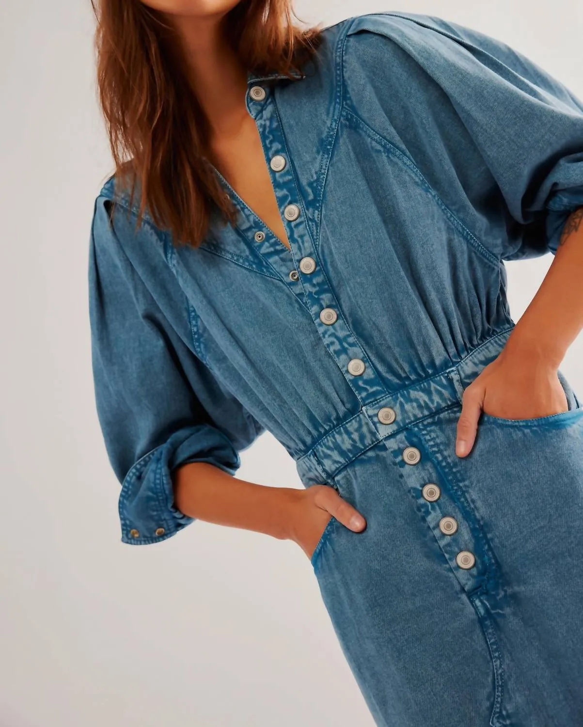 Mad Love Denim Midi Dress In Skyfall