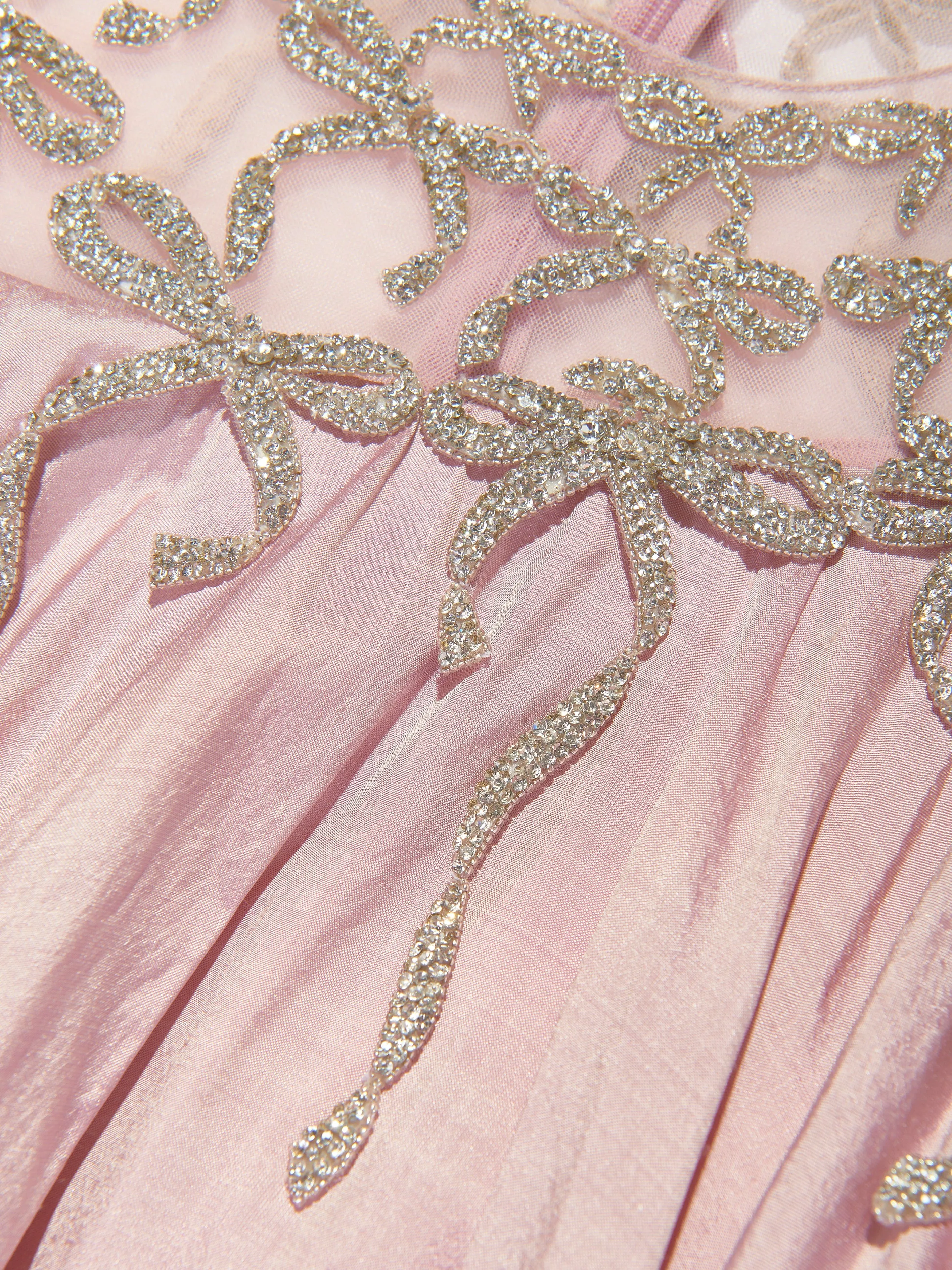 Maison Ava Mädchen Langarm Maxine Seiden Puffball Kleid in Rosa