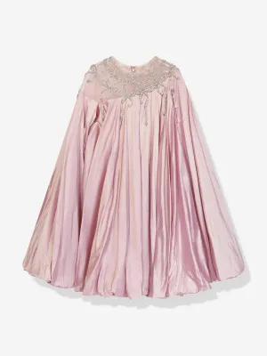 Maison Ava Mädchen Langarm Maxine Seiden Puffball Kleid in Rosa