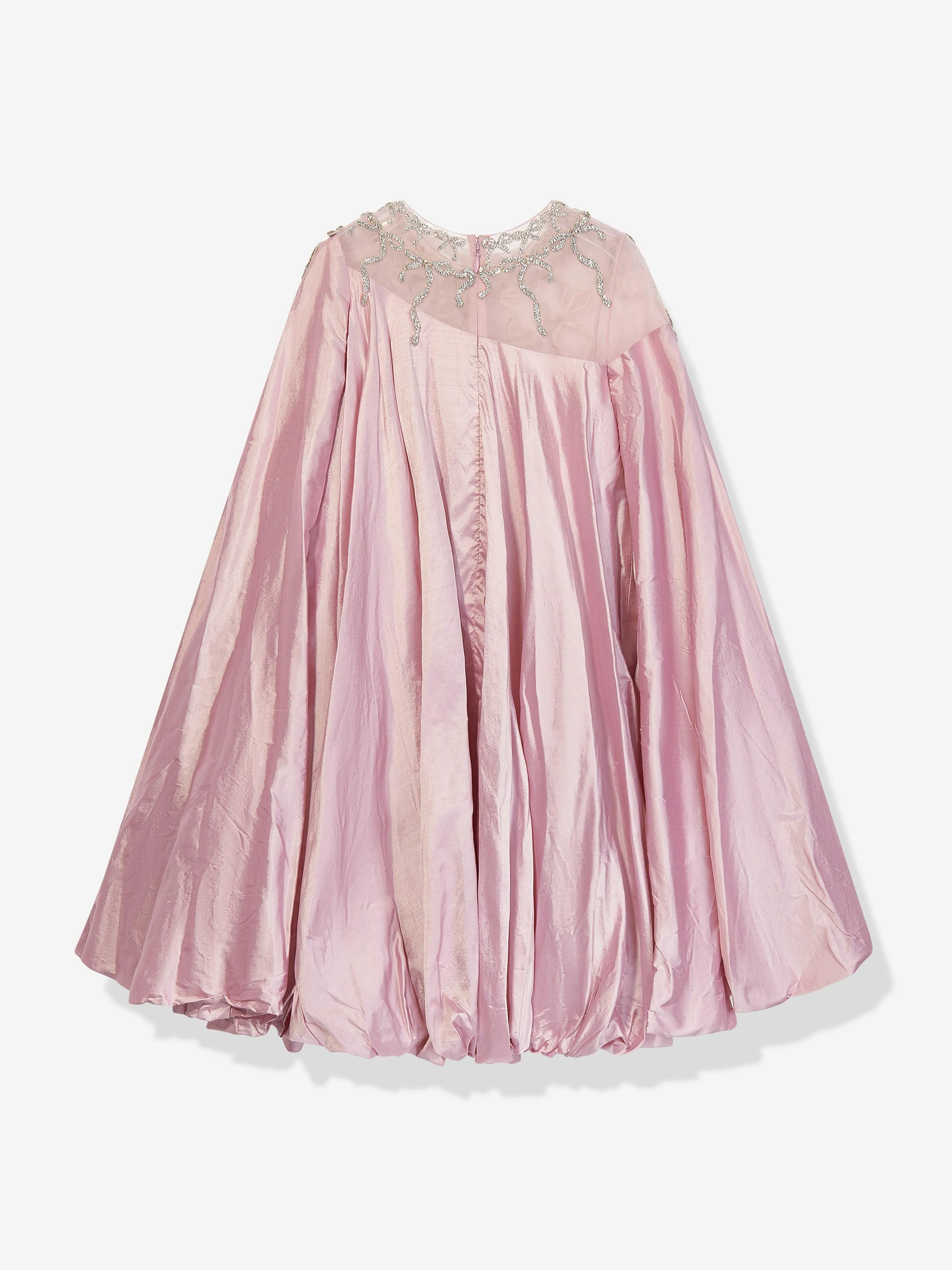 Maison Ava Mädchen Langarm Maxine Seiden Puffball Kleid in Rosa