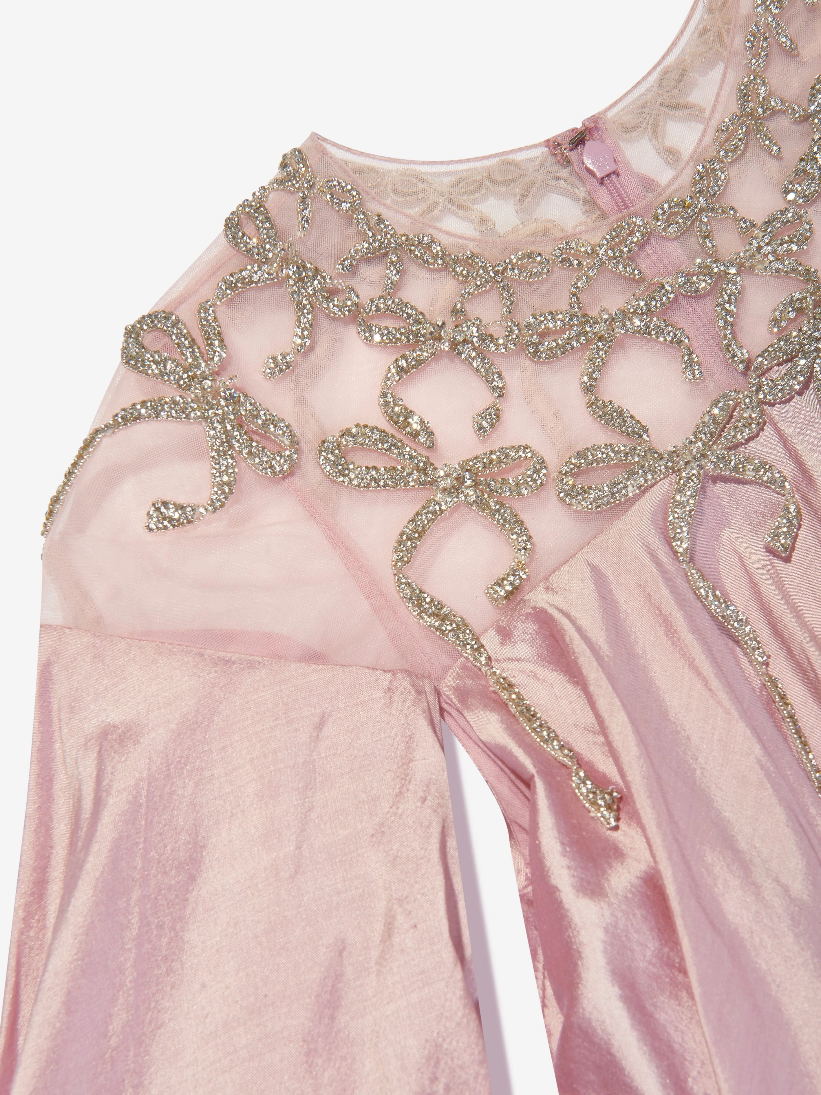 Maison Ava Mädchen Langarm Maxine Seiden Puffball Kleid in Rosa