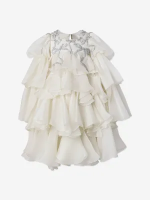 Maison Ava Mädchen Lorriane Chiffon Rüschenkleid in Elfenbein