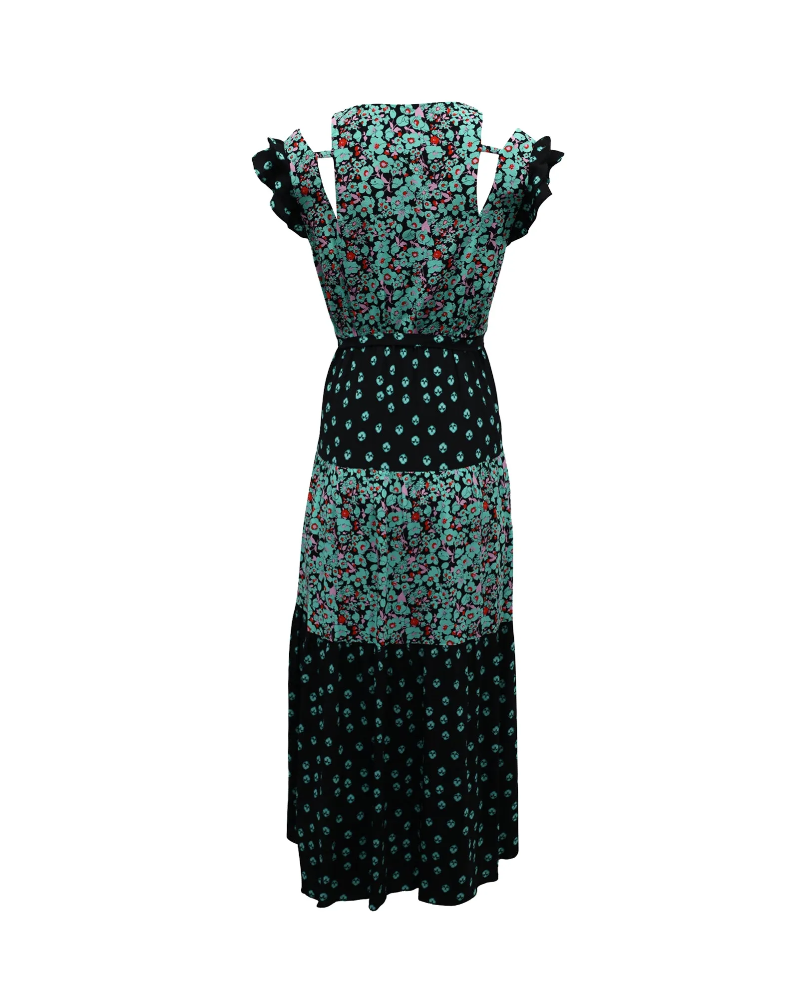 Maje Ruffled Sleeve Midi Dress in Floral Print Viscose