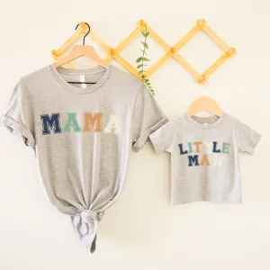 Mama & Little Man Multi Block Matching Heather Grey T-Shirts maternity wear outlet