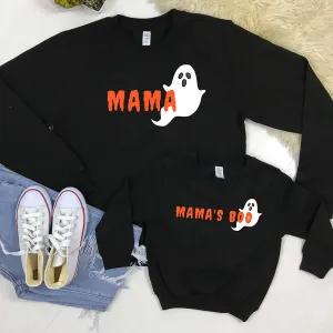 Mama & Mama's Boo Matching Halloween Sweatshirts- Black baby bump outfits discount