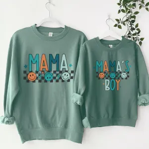 Mama & Mama's Boy Chequered Smile Sweatshirts- Dusty Green discount mum dresses