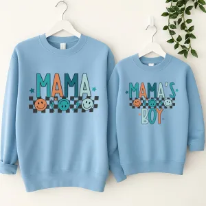 Mama & Mama's Boy Chequered Smile Sweatshirts- Sky breastfeeding tops cheap