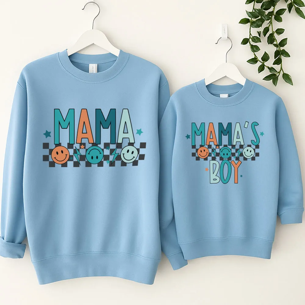 Mama & Mama's Boy Chequered Smile Sweatshirts- Sky breastfeeding tops cheap