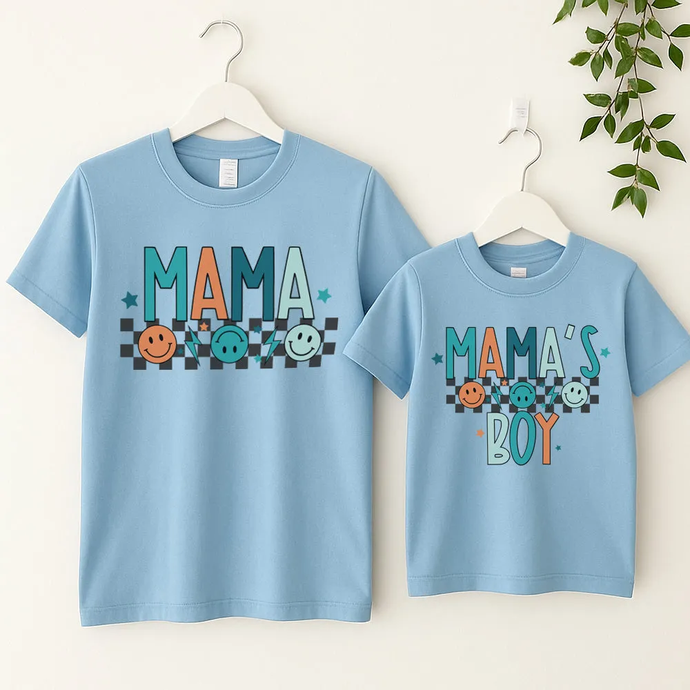 Mama & Mama's Boy Chequered Smile T-Shirts- Sky maternity leggings online