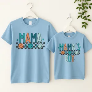 Mama & Mama's Boy Chequered Smile T-Shirts- Sky maternity leggings online