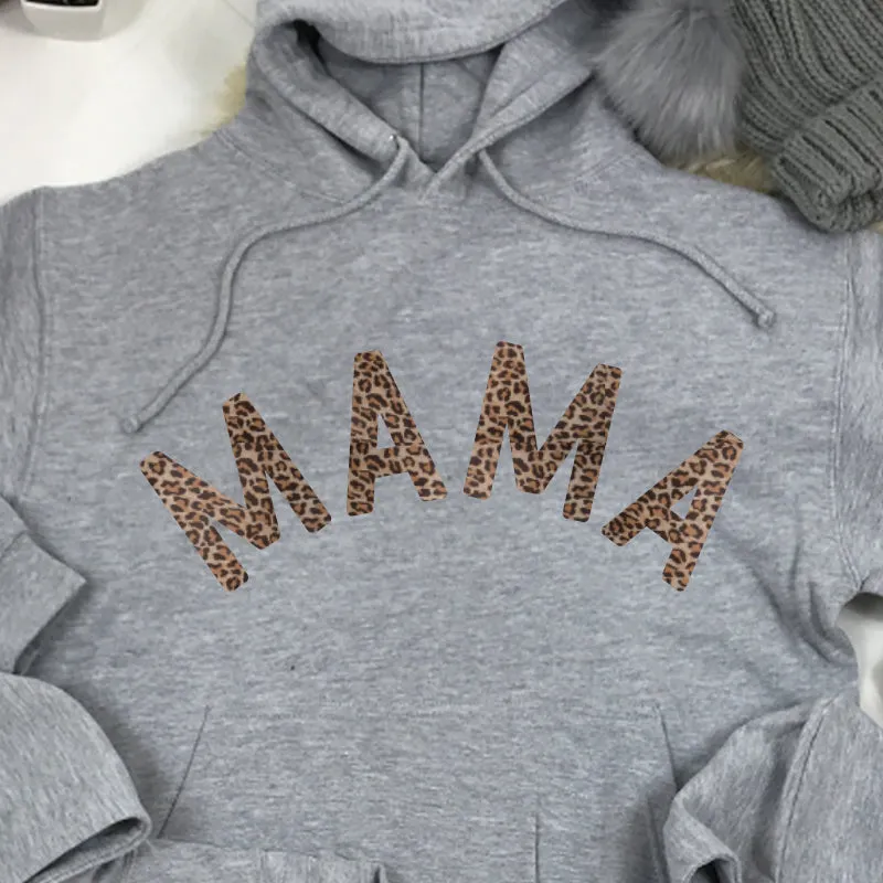 Mama & Mama's Girl & Boy Matching Leopard Heather Grey Hoodies (MRK X)