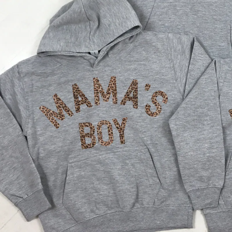 Mama & Mama's Girl & Boy Matching Leopard Heather Grey Hoodies (MRK X)