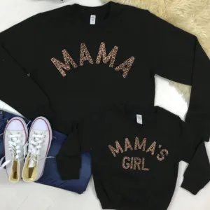 Mama & Mama's Girl Leopard Sweatshirts Black (MRK X) breastfeeding tops cheap