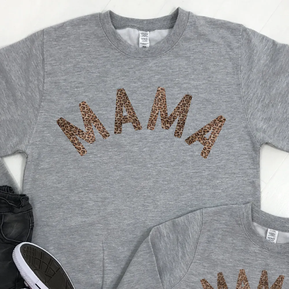 Mama & Mama's Girl Leopard Sweatshirts Heather Grey (MRK X)