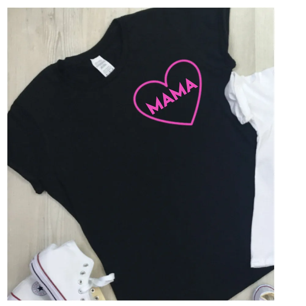 Mama & Mama's Girl Mum & Kid Matching Tees Black/White Neon Pink (MRK X)