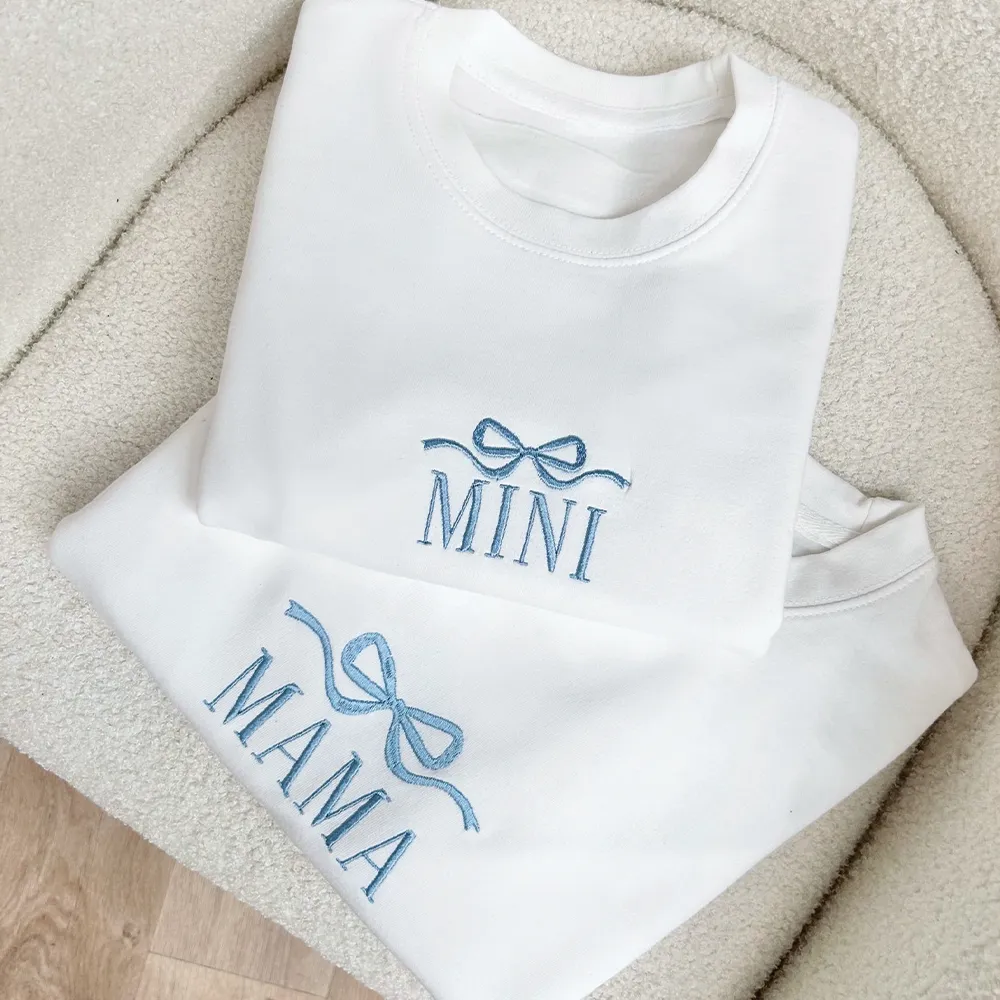 Mama & Mini Bow Embroidered Matching White Sweatshirts discount mum dresses