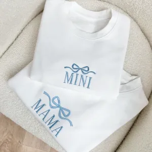 Mama & Mini Bow Embroidered Matching White Sweatshirts postpartum clothes sale