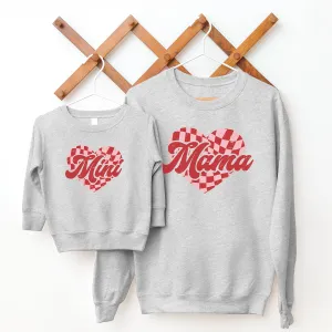 Mama & Mini Checkered Heart Matching Sweatshirts discount mum dresses