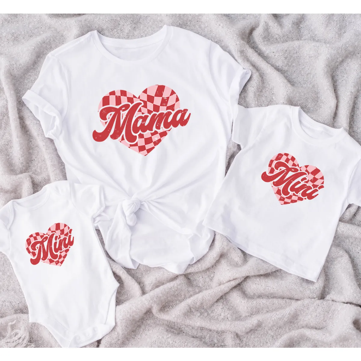 Mama & Mini Checkered Heart Matching T-Shirts/Baby Vest discount mum dresses