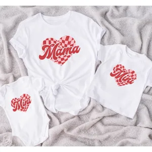 Mama & Mini Checkered Heart Matching T-Shirts/Baby Vest discount mum dresses