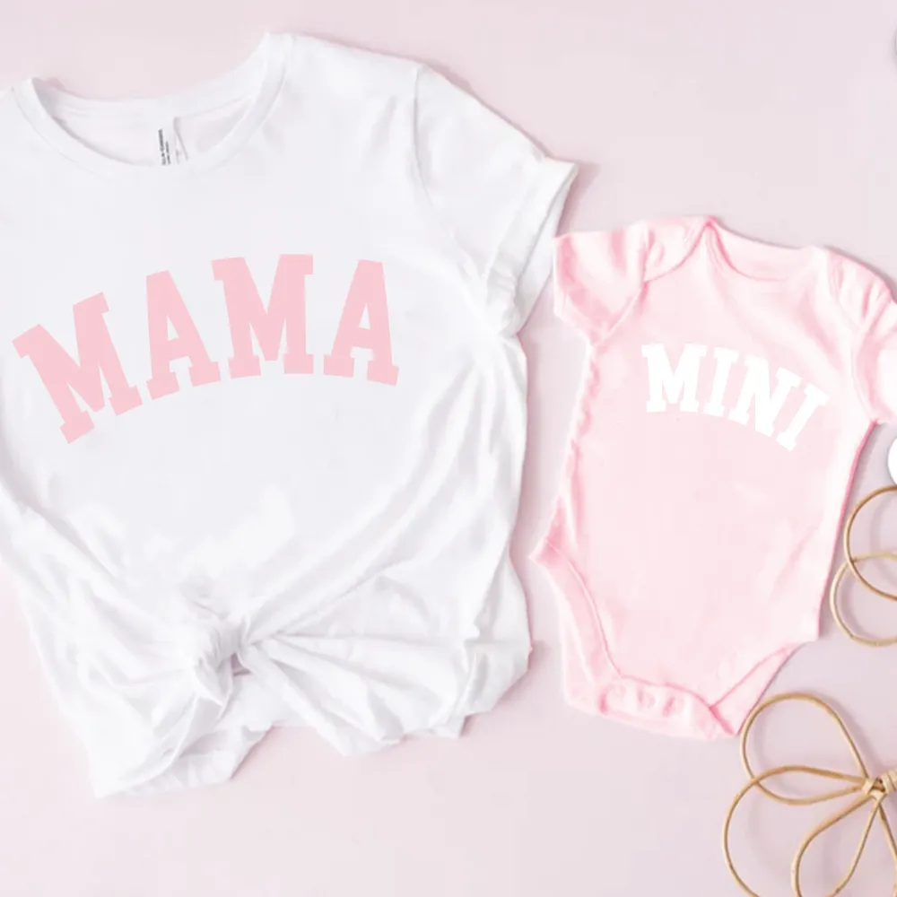 Mama & Mini College Matching White/Pink T-Shirt & Baby Vest cheap baby clothes online