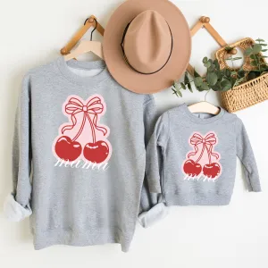 Mama & Mini Coquette Cherries Matching Sweatshirts Grey discount mum dresses