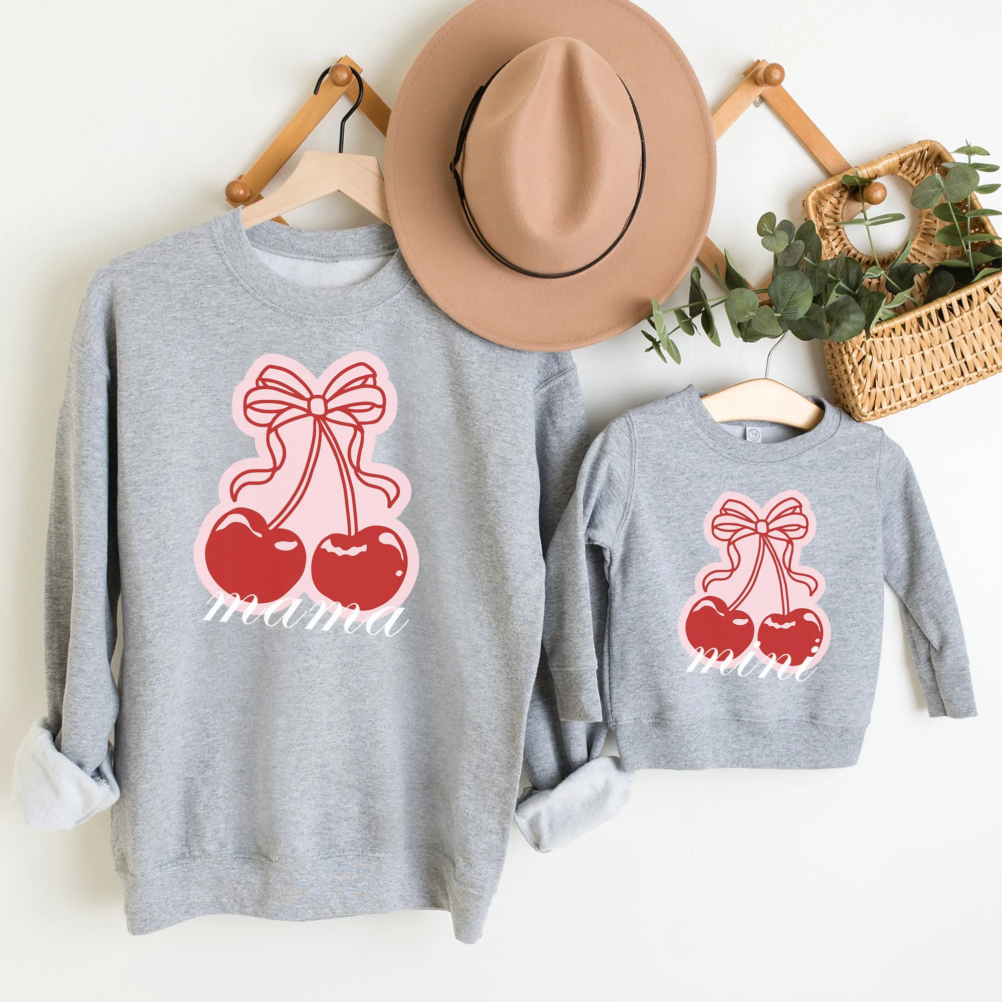 Mama & Mini Coquette Cherries Matching Sweatshirts Grey breastfeeding tops cheap