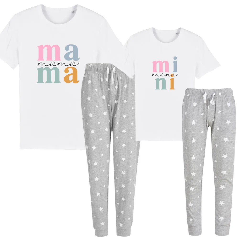 Mama & Mini Dream Block Matching Grey/White Star Pyjamas