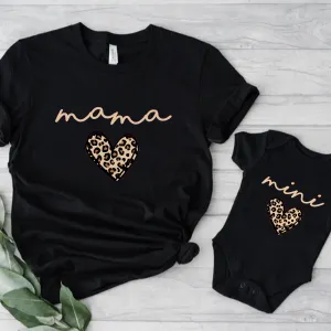 Mama & Mini Leopard Heart Matching Black T-Shirt/Baby Vest cheap baby clothes online