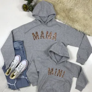 Mama & Mini Leopard Heather Grey Matching Hoodies (MRK X) maternity wear outlet