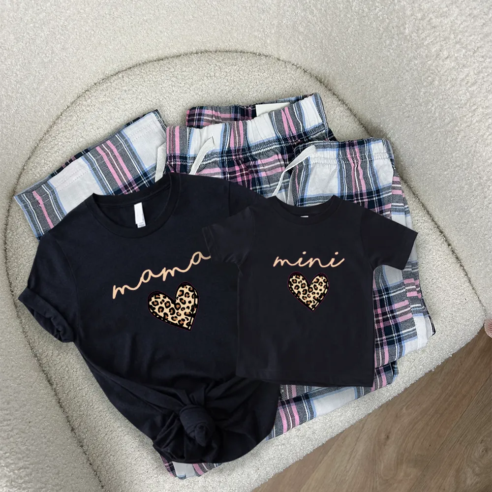 Mama & mini Leopard Logo Heart Garland Matching T-Shirt & Pyjama Sets nursing tops best deals