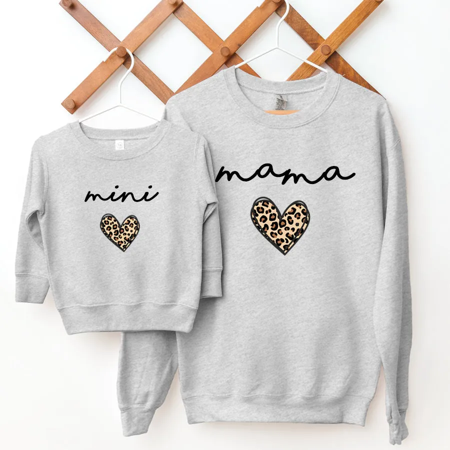 Mama & Mini Leopard Logo Heart Matching Sweatshirts Grey breastfeeding tops cheap