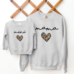 Mama & Mini Leopard Logo Heart Matching Sweatshirts Grey breastfeeding tops cheap