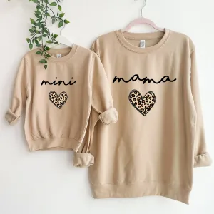 Mama & Mini Leopard Logo Heart Matching Sweatshirts Sand discount mum dresses