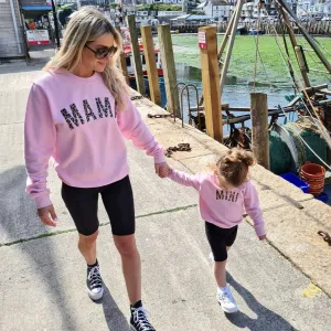 Mama & Mini Leopard Matching Baby Pink Sweatshirts discount mum dresses