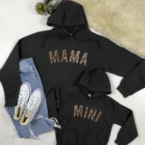 Mama & Mini Leopard Steel Grey Matching Hoodies (MRK X) maternity wear outlet