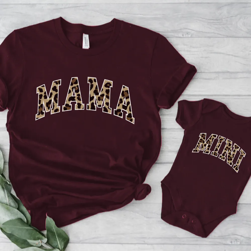Mama & Mini Leopard Varsity Matching T-Shirt & Baby Vest mum jeans promo