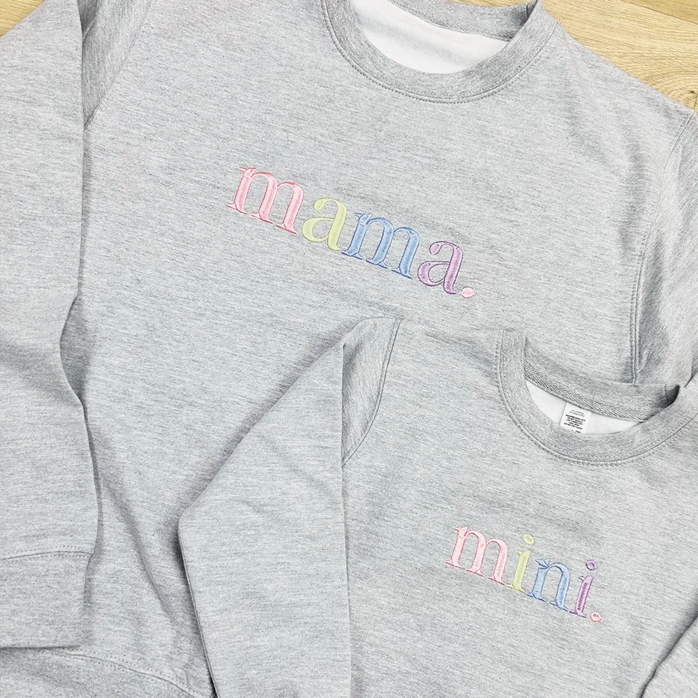 Mama & Mini Pastel Embroidered Heather Grey Sweatshirts