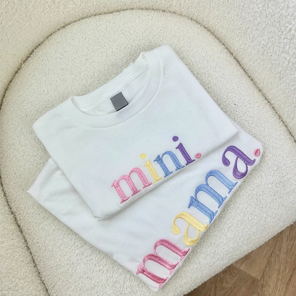 Mama & Mini Pastel Embroidered White T-shirts discount mum dresses