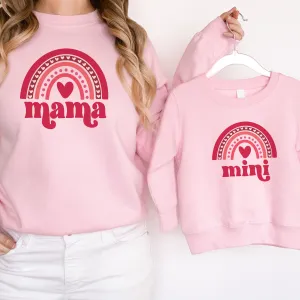 Mama & Mini Valentines Rainbow Matching Pink Sweatshirts discount mum dresses