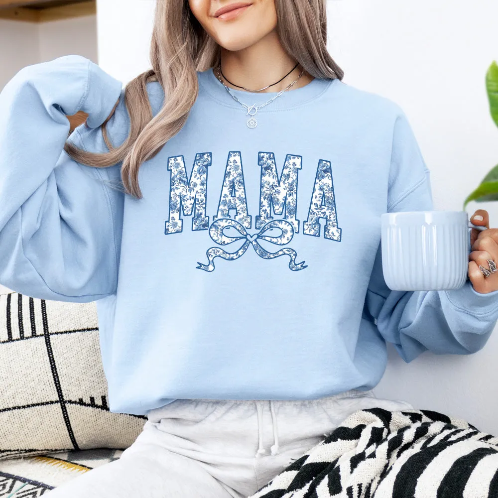 Mama Blue Floral Coquette Bow Sweatshirt postpartum clothes sale