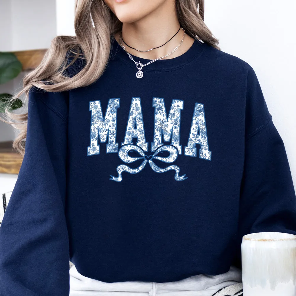 Mama Blue Floral Coquette Bow Sweatshirt postpartum clothes sale
