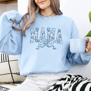 Mama Blue Floral Coquette Bow Sweatshirt postpartum clothes sale