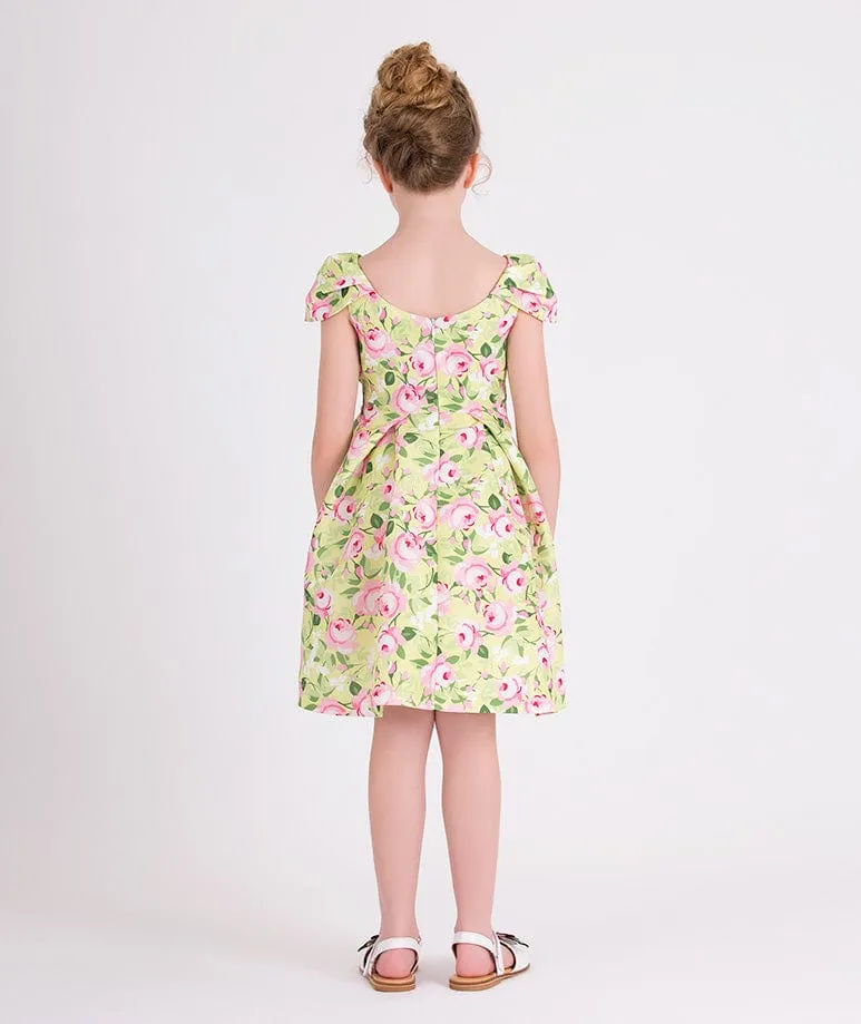 Mama Luma Girls Blumenprint-Kleid mit Gürtel in Gelb